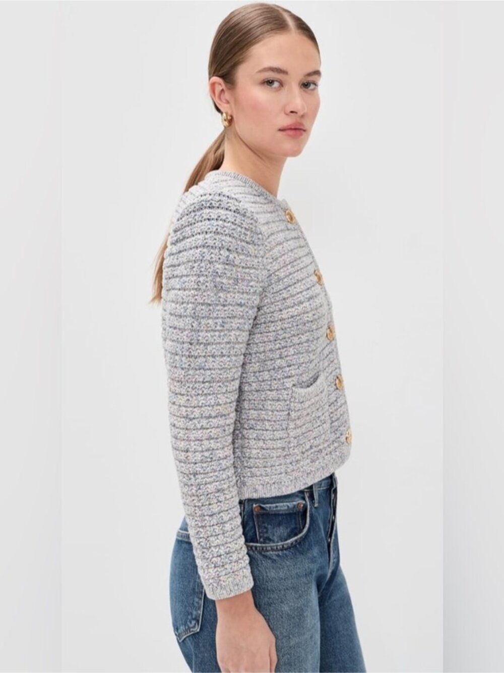 ba&sh Bash Guspa Multicolor Tweed Cardigan Jacket Gray Pastel Multi | size 1 / S - Picture 6 of 16